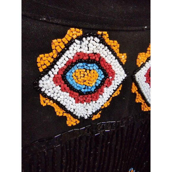 Stone River Western Wear Medium Beaded Fringe Black Snap Front Jacket - Picture 5 of 12